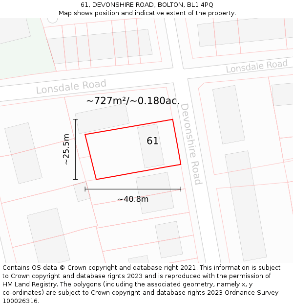 61, DEVONSHIRE ROAD, BOLTON, BL1 4PQ: Plot and title map