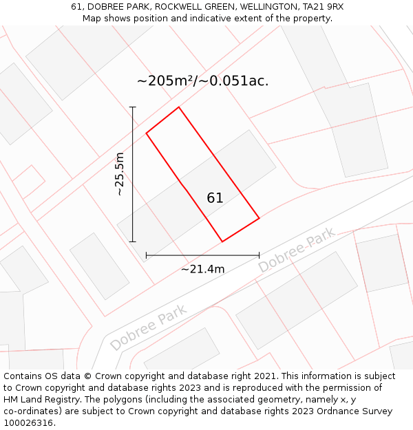 61, DOBREE PARK, ROCKWELL GREEN, WELLINGTON, TA21 9RX: Plot and title map