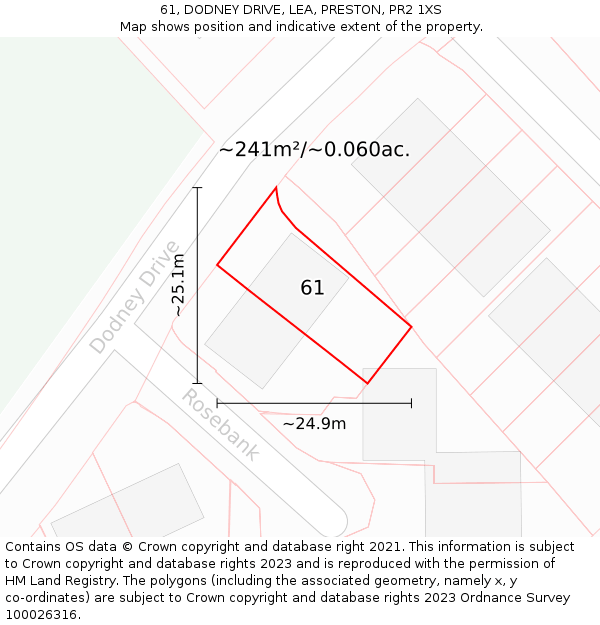61, DODNEY DRIVE, LEA, PRESTON, PR2 1XS: Plot and title map
