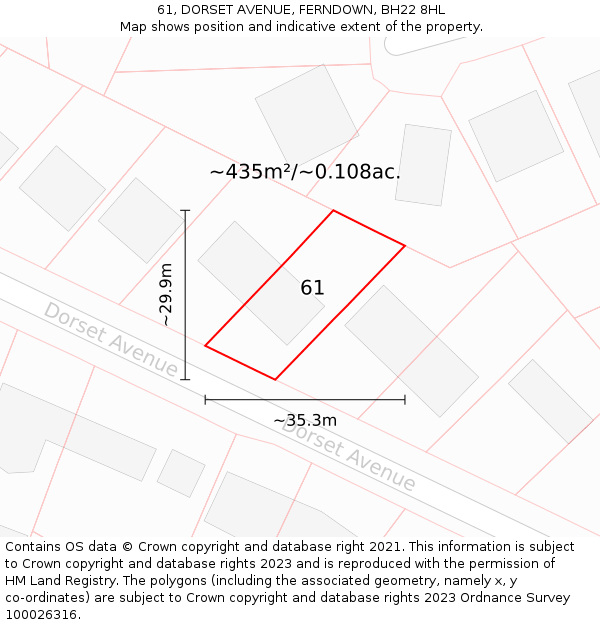 61, DORSET AVENUE, FERNDOWN, BH22 8HL: Plot and title map