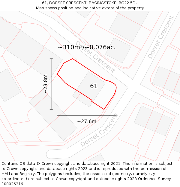 61, DORSET CRESCENT, BASINGSTOKE, RG22 5DU: Plot and title map