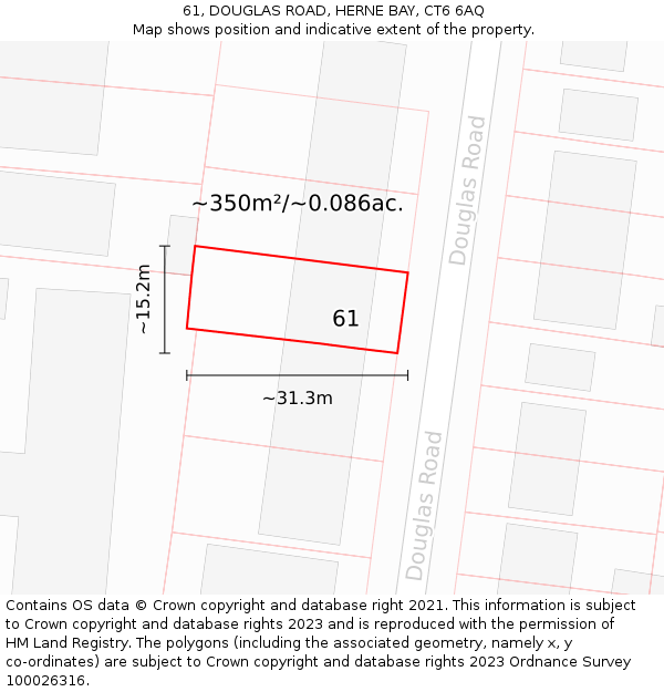 61, DOUGLAS ROAD, HERNE BAY, CT6 6AQ: Plot and title map