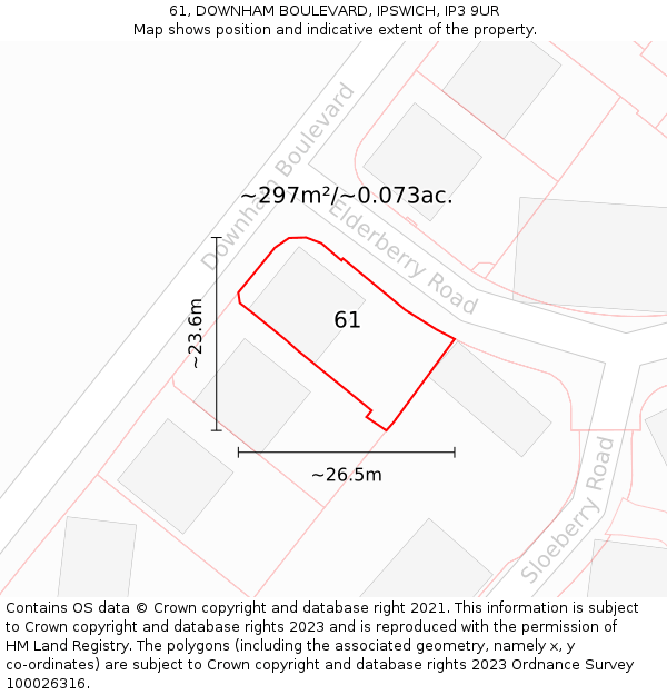 61, DOWNHAM BOULEVARD, IPSWICH, IP3 9UR: Plot and title map