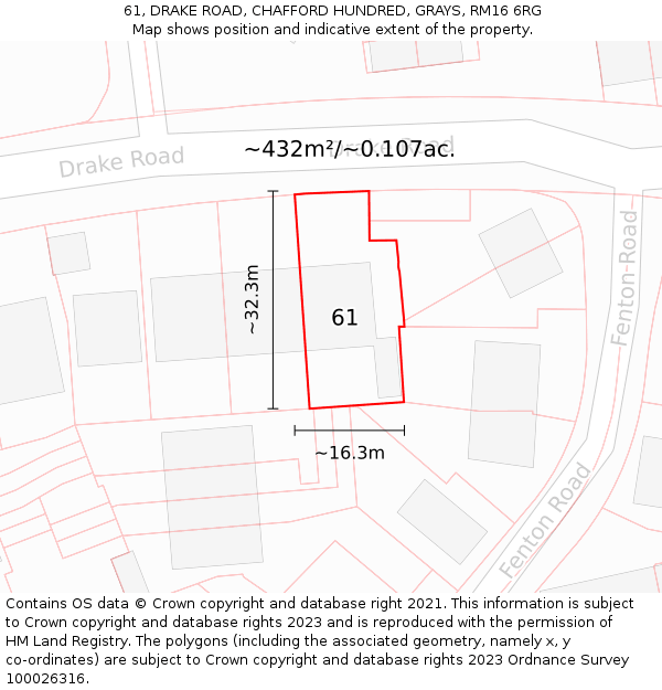 61, DRAKE ROAD, CHAFFORD HUNDRED, GRAYS, RM16 6RG: Plot and title map