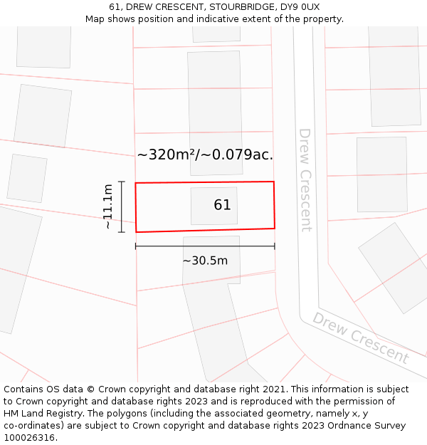 61, DREW CRESCENT, STOURBRIDGE, DY9 0UX: Plot and title map