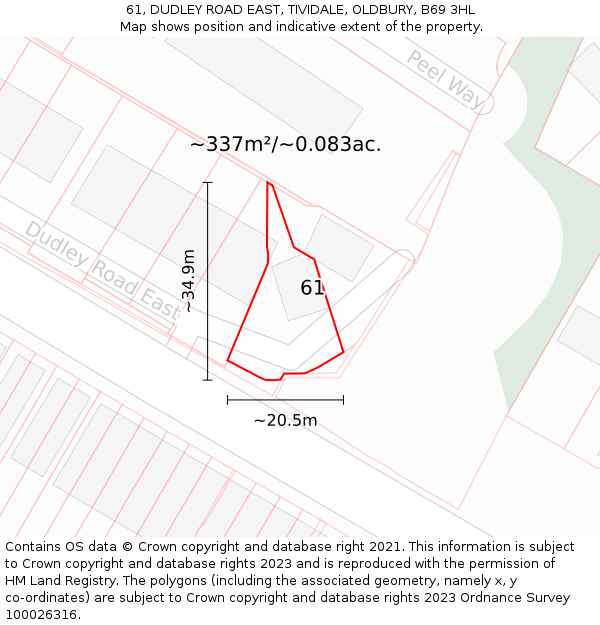 61, DUDLEY ROAD EAST, TIVIDALE, OLDBURY, B69 3HL: Plot and title map