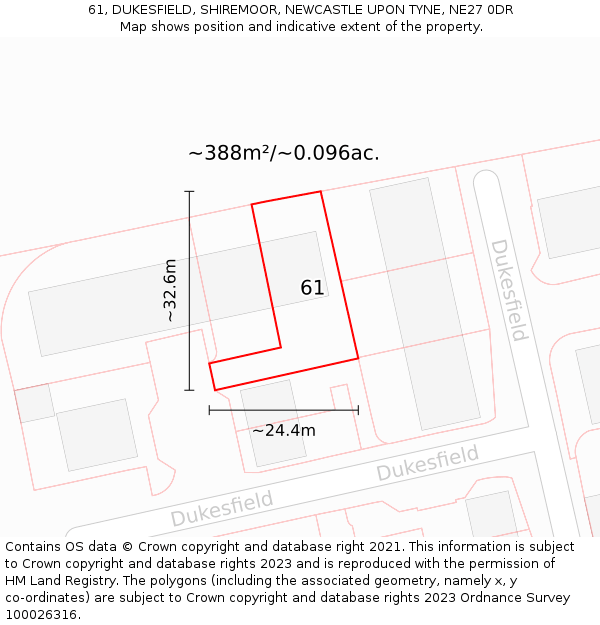 61, DUKESFIELD, SHIREMOOR, NEWCASTLE UPON TYNE, NE27 0DR: Plot and title map