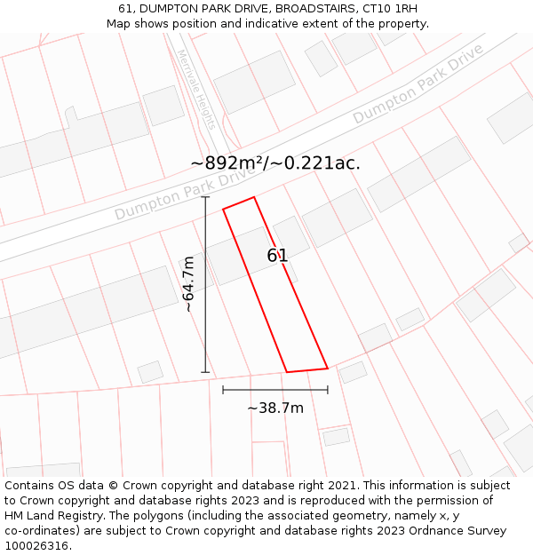 61, DUMPTON PARK DRIVE, BROADSTAIRS, CT10 1RH: Plot and title map