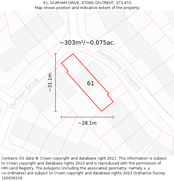 61, DURHAM DRIVE, STOKE-ON-TRENT, ST3 4TG: Plot and title map