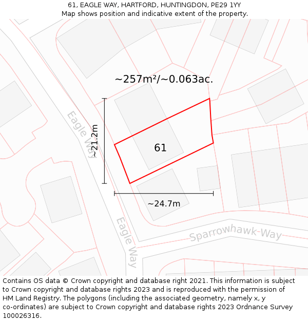 61, EAGLE WAY, HARTFORD, HUNTINGDON, PE29 1YY: Plot and title map