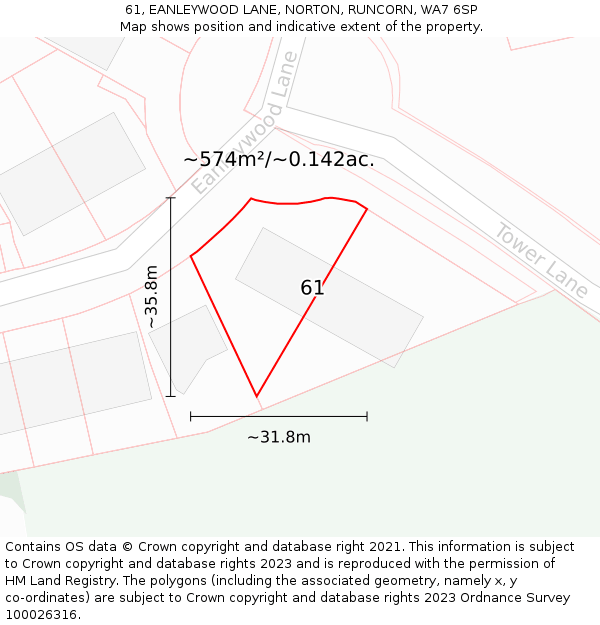 61, EANLEYWOOD LANE, NORTON, RUNCORN, WA7 6SP: Plot and title map