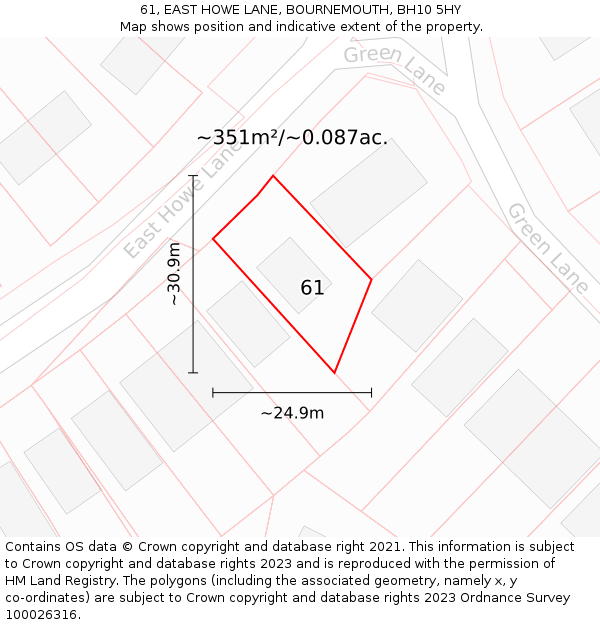 61, EAST HOWE LANE, BOURNEMOUTH, BH10 5HY: Plot and title map