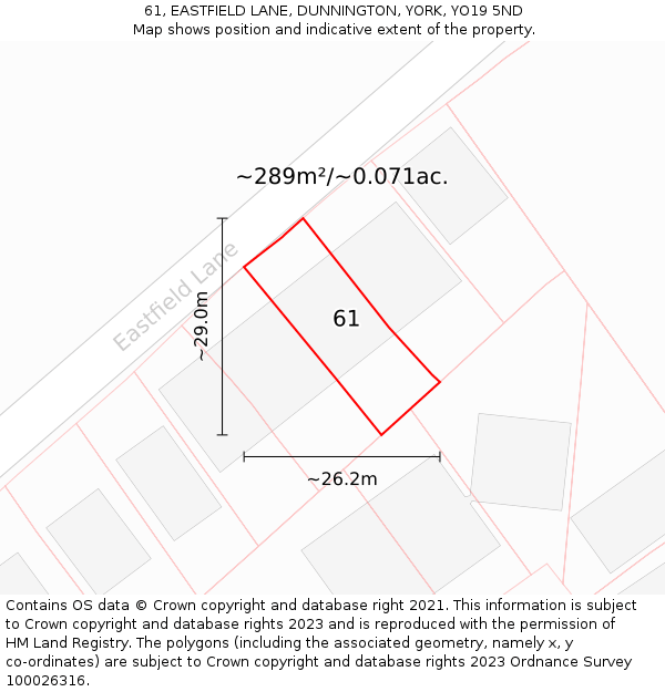 61, EASTFIELD LANE, DUNNINGTON, YORK, YO19 5ND: Plot and title map