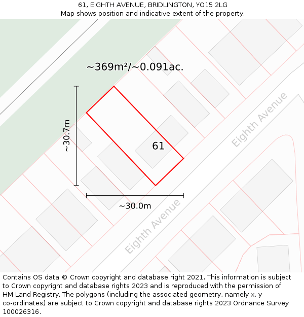 61, EIGHTH AVENUE, BRIDLINGTON, YO15 2LG: Plot and title map