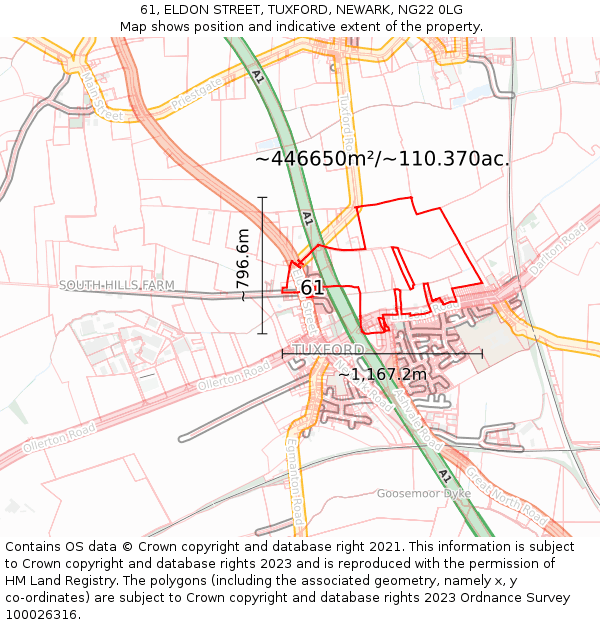 61, ELDON STREET, TUXFORD, NEWARK, NG22 0LG: Plot and title map