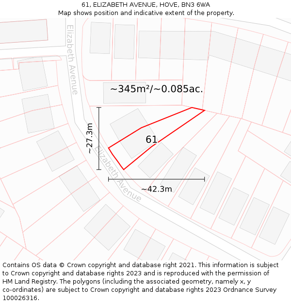 61, ELIZABETH AVENUE, HOVE, BN3 6WA: Plot and title map