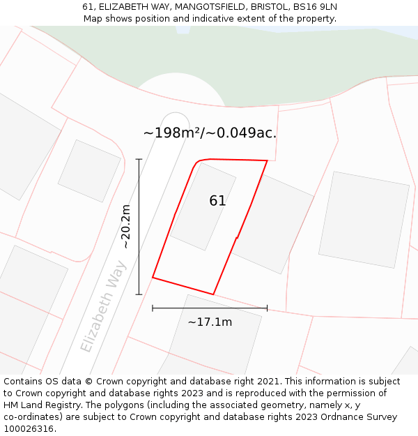 61, ELIZABETH WAY, MANGOTSFIELD, BRISTOL, BS16 9LN: Plot and title map