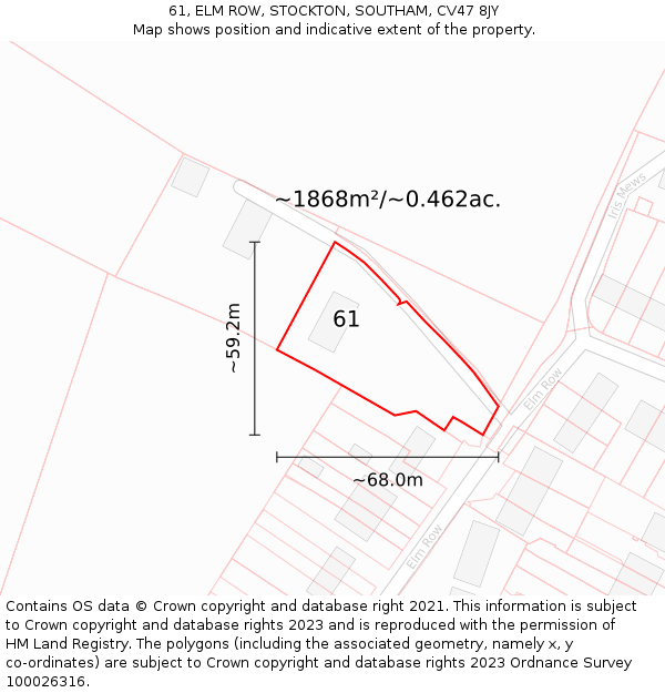 61, ELM ROW, STOCKTON, SOUTHAM, CV47 8JY: Plot and title map