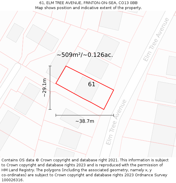 61, ELM TREE AVENUE, FRINTON-ON-SEA, CO13 0BB: Plot and title map