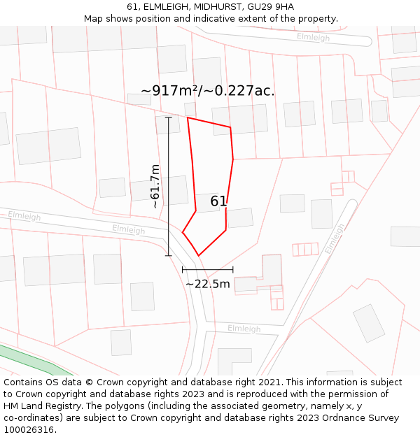 61, ELMLEIGH, MIDHURST, GU29 9HA: Plot and title map