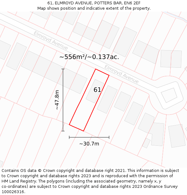 61, ELMROYD AVENUE, POTTERS BAR, EN6 2EF: Plot and title map