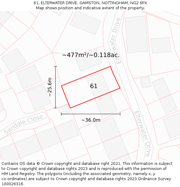 61, ELTERWATER DRIVE, GAMSTON, NOTTINGHAM, NG2 6PX: Plot and title map