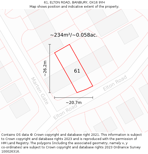 61, ELTON ROAD, BANBURY, OX16 9YH: Plot and title map