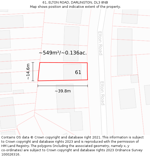 61, ELTON ROAD, DARLINGTON, DL3 8NB: Plot and title map