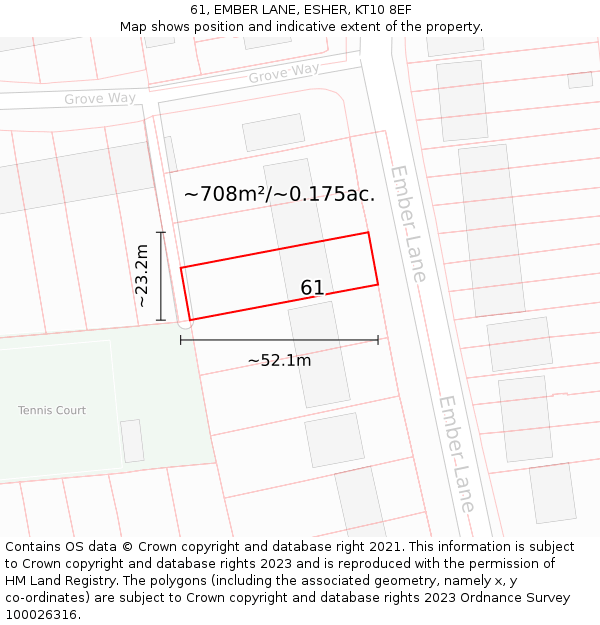 61, EMBER LANE, ESHER, KT10 8EF: Plot and title map