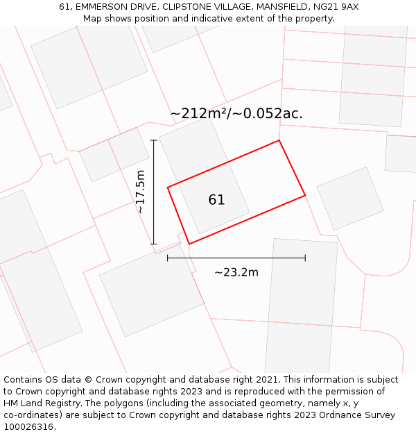 61, EMMERSON DRIVE, CLIPSTONE VILLAGE, MANSFIELD, NG21 9AX: Plot and title map