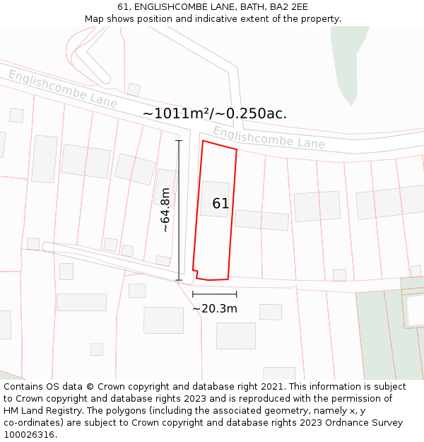 61, ENGLISHCOMBE LANE, BATH, BA2 2EE: Plot and title map