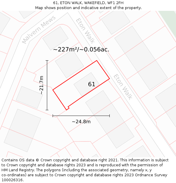 61, ETON WALK, WAKEFIELD, WF1 2FH: Plot and title map