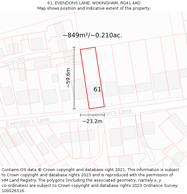 61, EVENDONS LANE, WOKINGHAM, RG41 4AD: Plot and title map