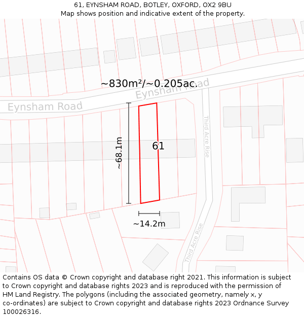 61, EYNSHAM ROAD, BOTLEY, OXFORD, OX2 9BU: Plot and title map