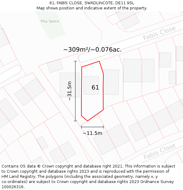 61, FABIS CLOSE, SWADLINCOTE, DE11 9SL: Plot and title map