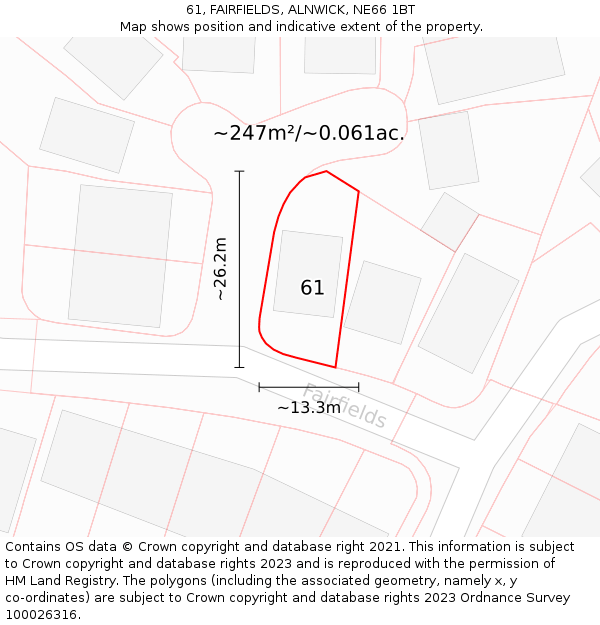 61, FAIRFIELDS, ALNWICK, NE66 1BT: Plot and title map