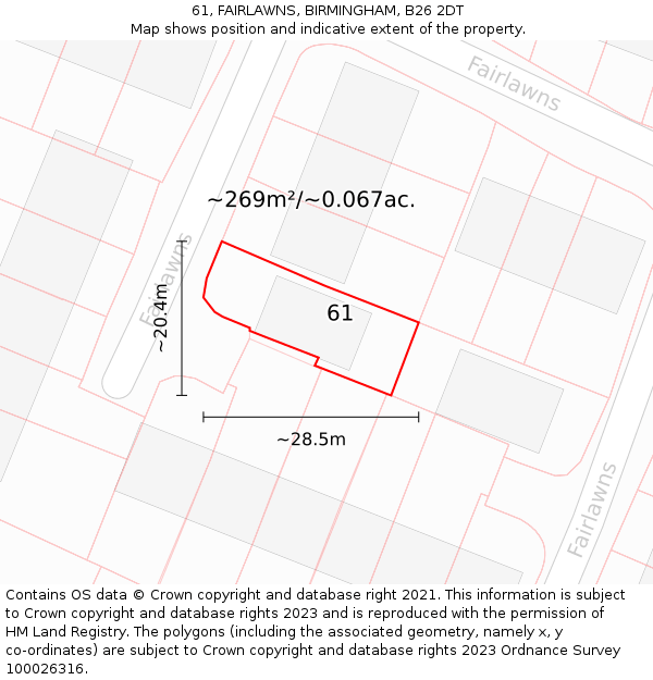 61, FAIRLAWNS, BIRMINGHAM, B26 2DT: Plot and title map