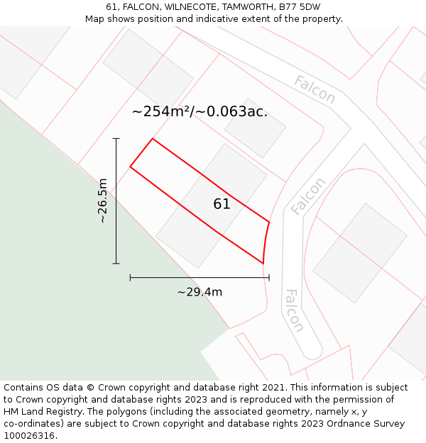 61, FALCON, WILNECOTE, TAMWORTH, B77 5DW: Plot and title map