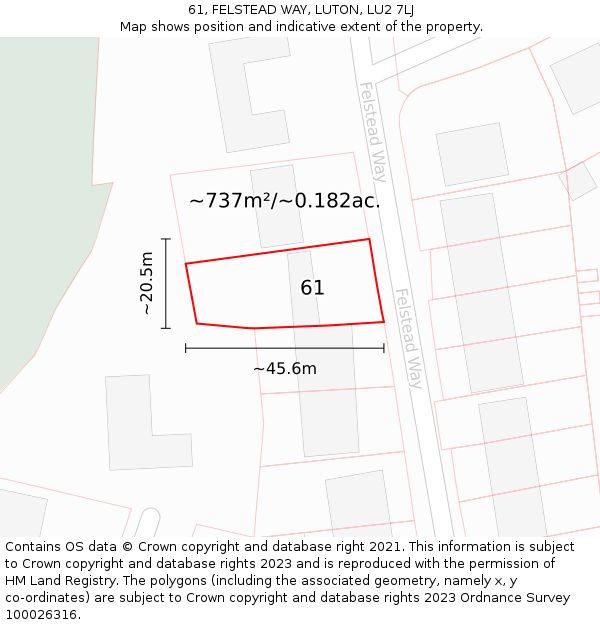 61, FELSTEAD WAY, LUTON, LU2 7LJ: Plot and title map