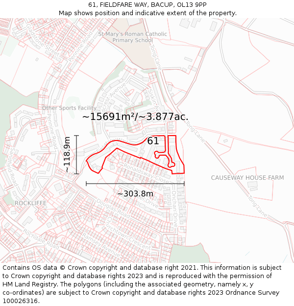 61, FIELDFARE WAY, BACUP, OL13 9PP: Plot and title map
