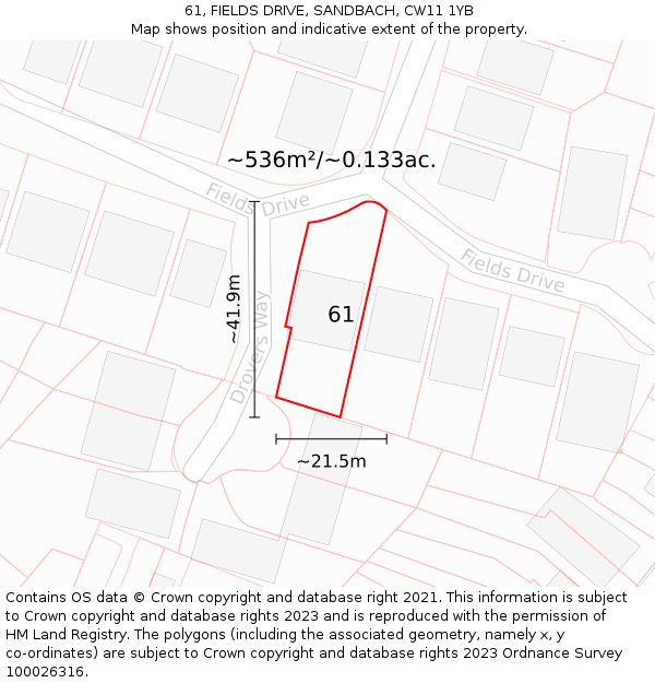 61, FIELDS DRIVE, SANDBACH, CW11 1YB: Plot and title map