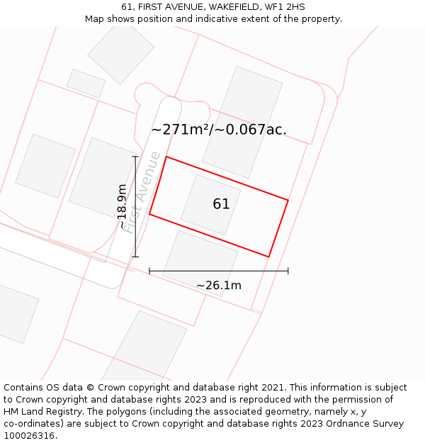 61, FIRST AVENUE, WAKEFIELD, WF1 2HS: Plot and title map