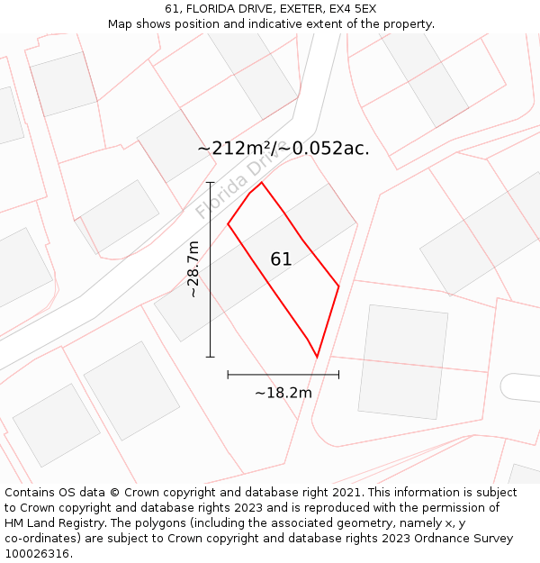 61, FLORIDA DRIVE, EXETER, EX4 5EX: Plot and title map