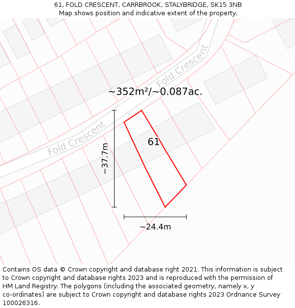 61, FOLD CRESCENT, CARRBROOK, STALYBRIDGE, SK15 3NB: Plot and title map