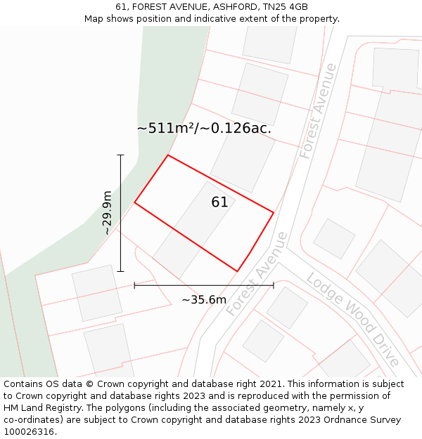 61, FOREST AVENUE, ASHFORD, TN25 4GB: Plot and title map