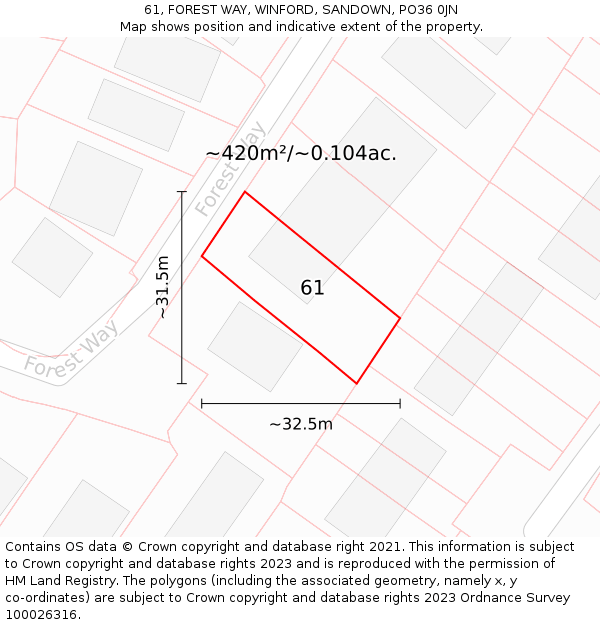 61, FOREST WAY, WINFORD, SANDOWN, PO36 0JN: Plot and title map