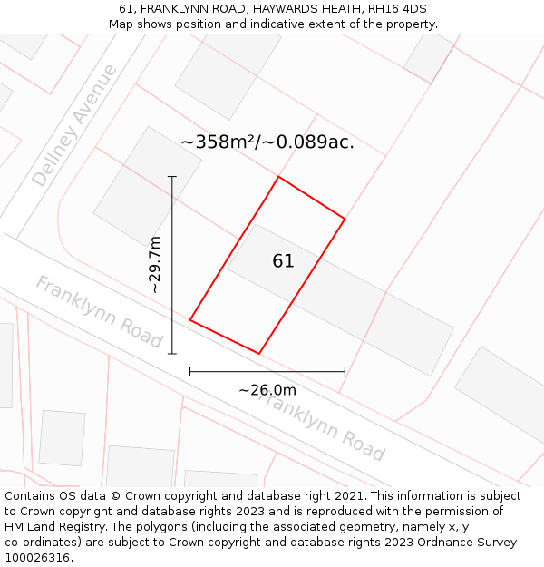 61, FRANKLYNN ROAD, HAYWARDS HEATH, RH16 4DS: Plot and title map