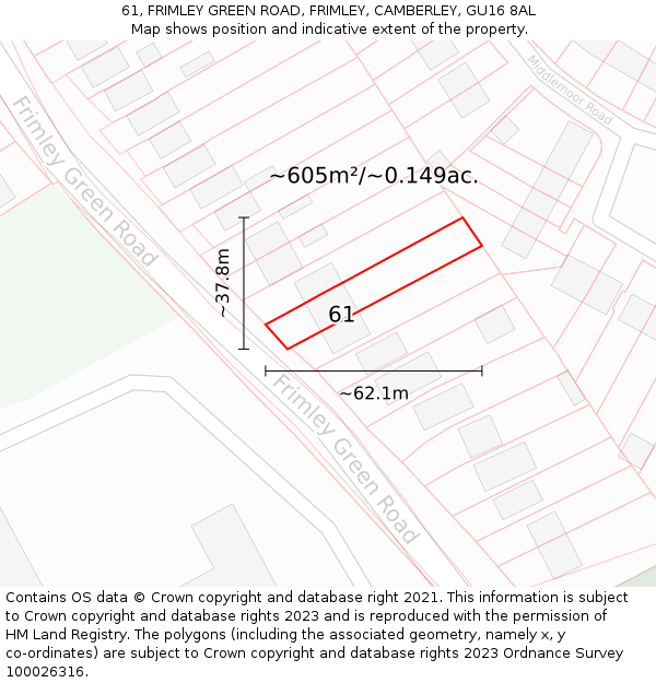 61, FRIMLEY GREEN ROAD, FRIMLEY, CAMBERLEY, GU16 8AL: Plot and title map