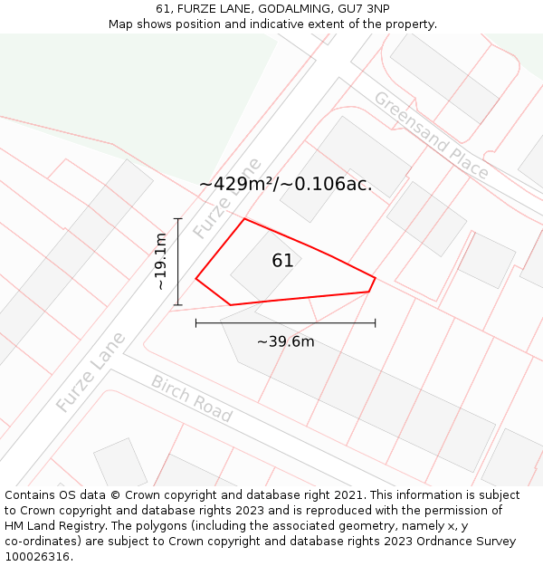 61, FURZE LANE, GODALMING, GU7 3NP: Plot and title map