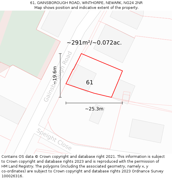 61, GAINSBOROUGH ROAD, WINTHORPE, NEWARK, NG24 2NR: Plot and title map